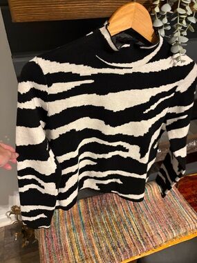 Zebra Print Mock Neck Sweater in Black & Whitewashing Cotton